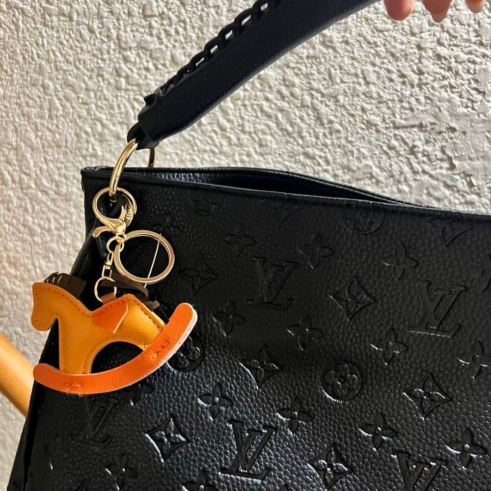 Mini Rocking Horse Purse Charm Leather and suede Orange/ Dark Yellow keychain